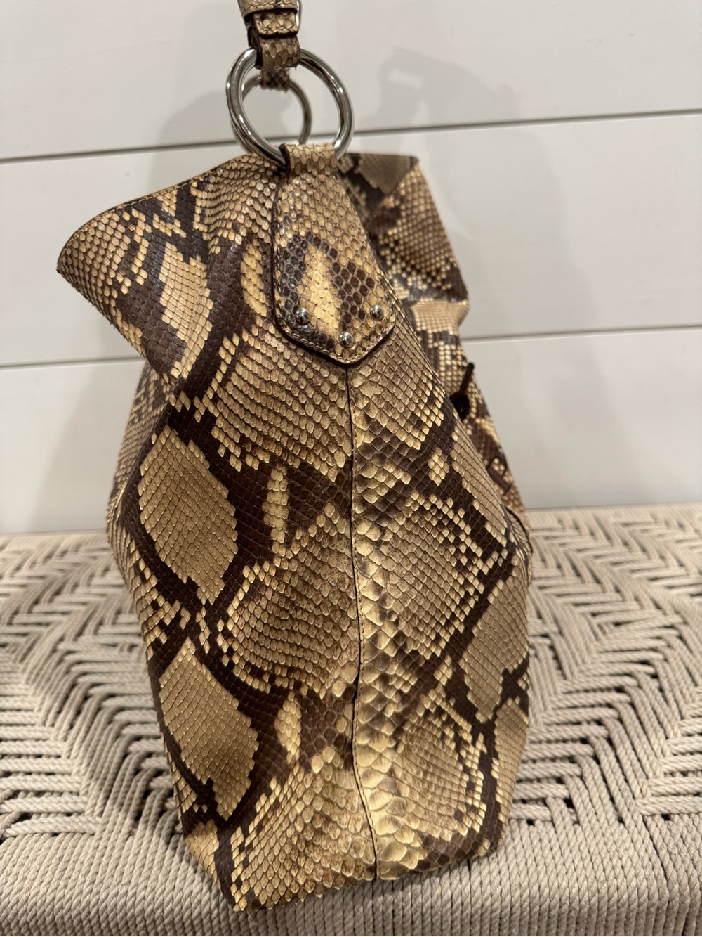 Prada brown python snakeskin Logo Sacca Hobo tote bag - Picture 3 of 16